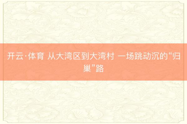 开云·体育 从大湾区到大湾村 一场跳动沉的“归巢”路
