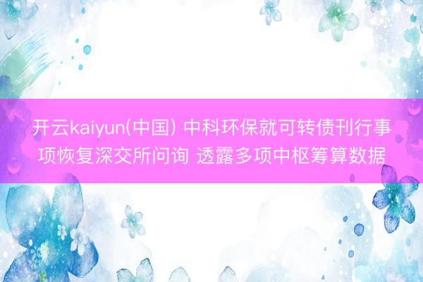 开云kaiyun(中国) 中科环保就可转债刊行事项恢复深交所问询 透露多项中枢筹算数据