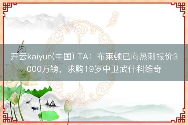 开云kaiyun(中国) TA：布莱顿已向热刺报价3000万镑，求购19岁中卫武什科维奇